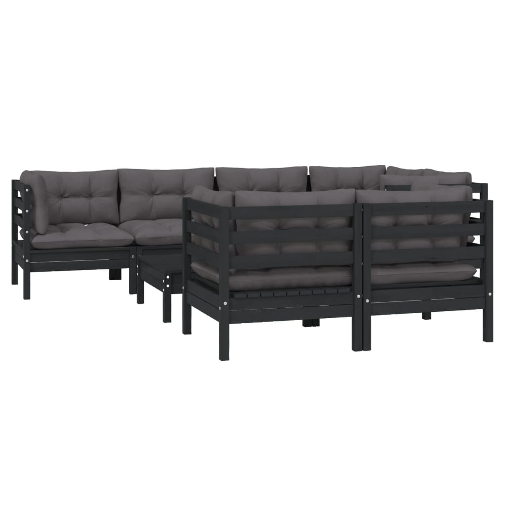 vidaXL 8-tlg. Garten-Lounge-Set mit Kissen Schwarz Massivholz Kiefer