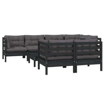 vidaXL 8-tlg. Garten-Lounge-Set mit Kissen Schwarz Massivholz Kiefer