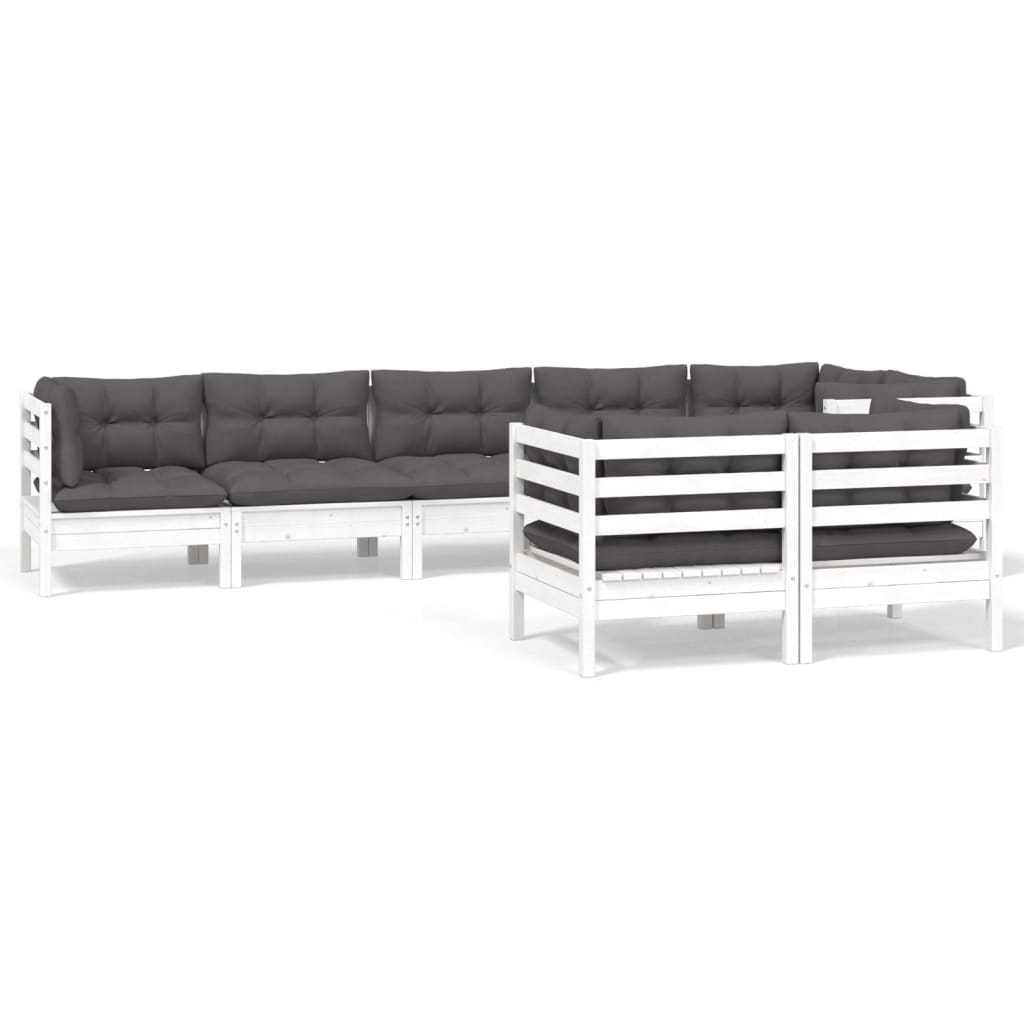 vidaXL 8-tlg. Garten-Lounge-Set mit Kissen Weiß Kiefer Massivholz