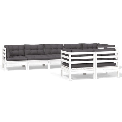 vidaXL 8-tlg. Garten-Lounge-Set mit Kissen Weiß Kiefer Massivholz