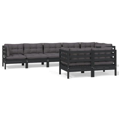 vidaXL 8-tlg. Garten-Lounge-Set mit Kissen Schwarz Massivholz Kiefer