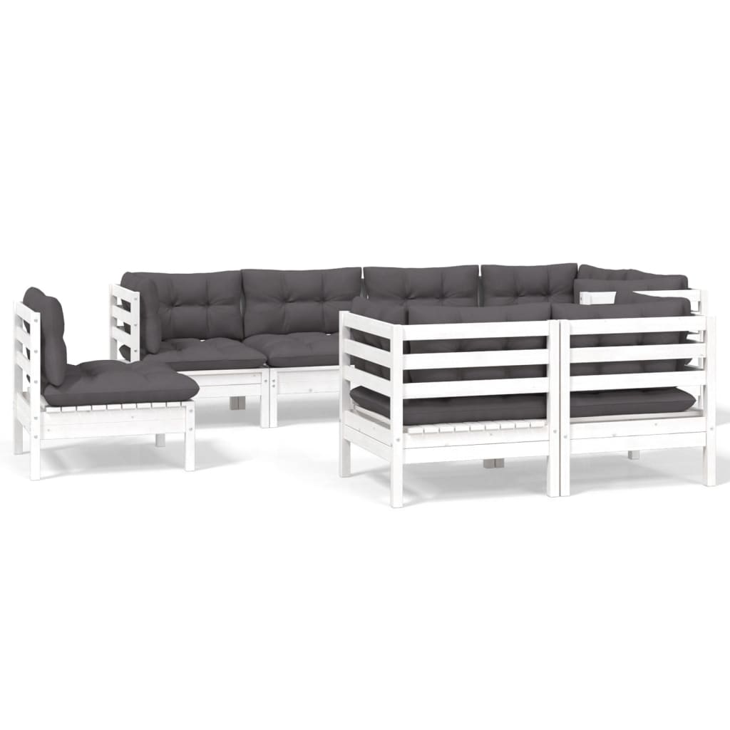 vidaXL 8-tlg. Garten-Lounge-Set mit Kissen Weiß Kiefer Massivholz