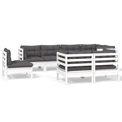 vidaXL 8-tlg. Garten-Lounge-Set mit Kissen Weiß Kiefer Massivholz