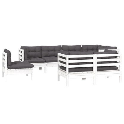 vidaXL 8-tlg. Garten-Lounge-Set mit Kissen Weiß Kiefer Massivholz