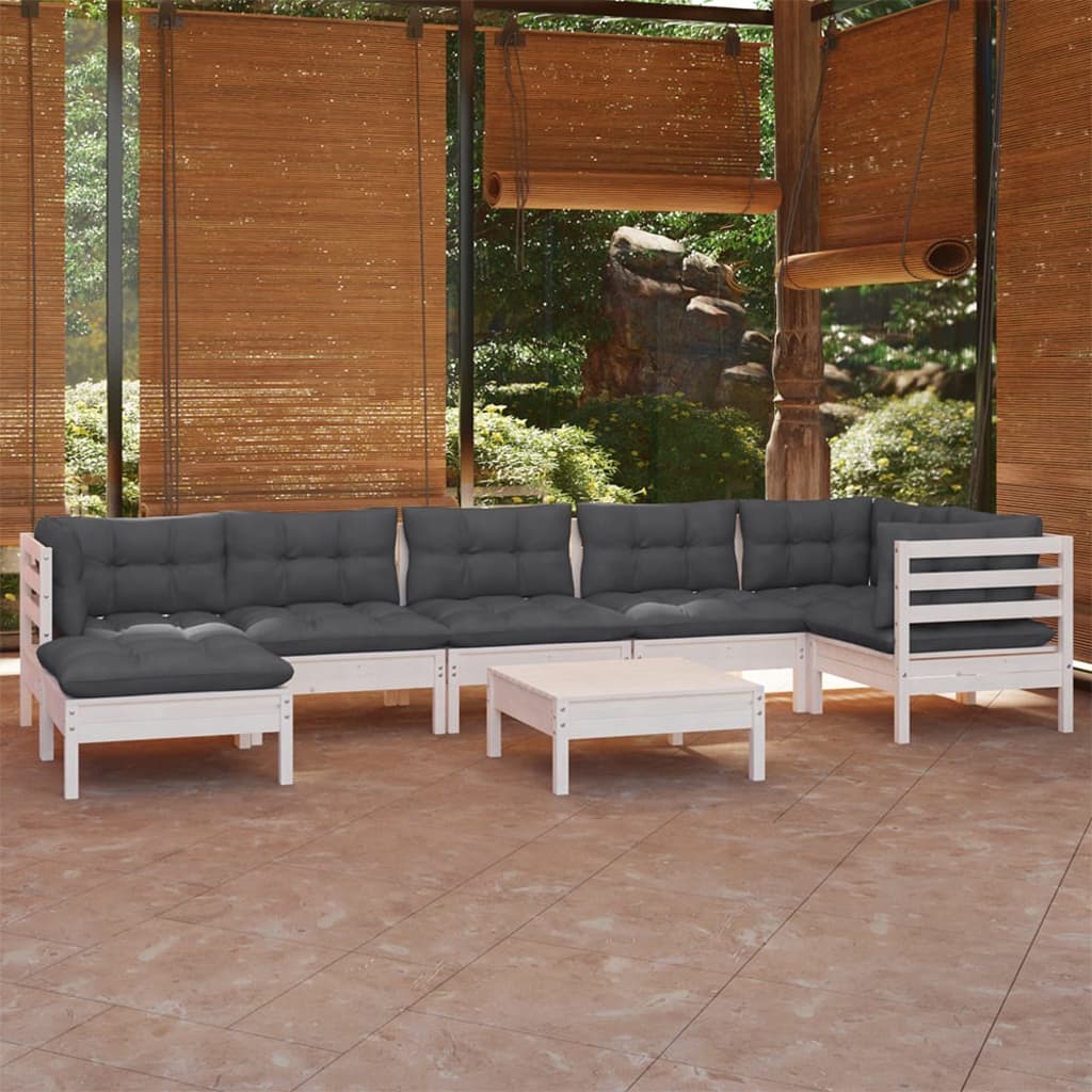 vidaXL 8-tlg. Garten-Lounge-Set mit Kissen Weiß Kiefer Massivholz