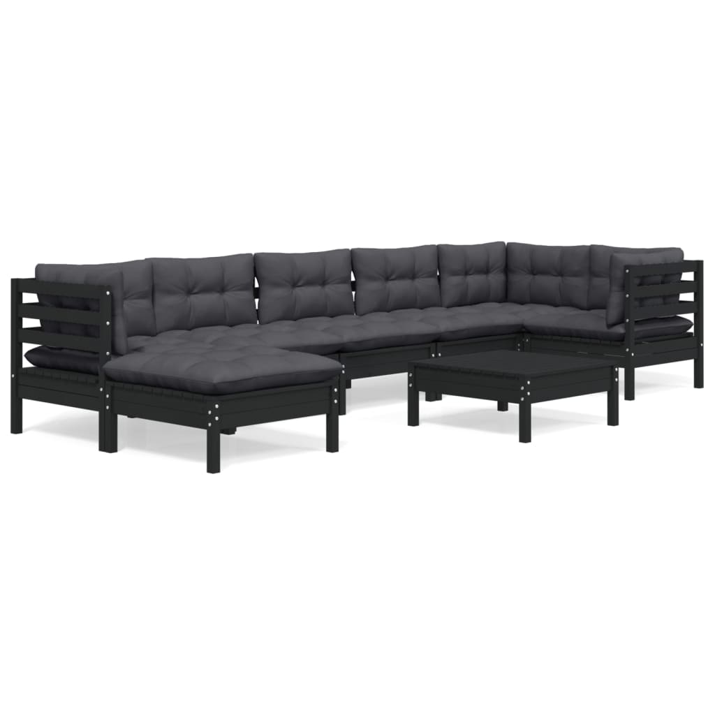 vidaXL 8-tlg. Garten-Lounge-Set mit Kissen Schwarz Kiefer Massivholz