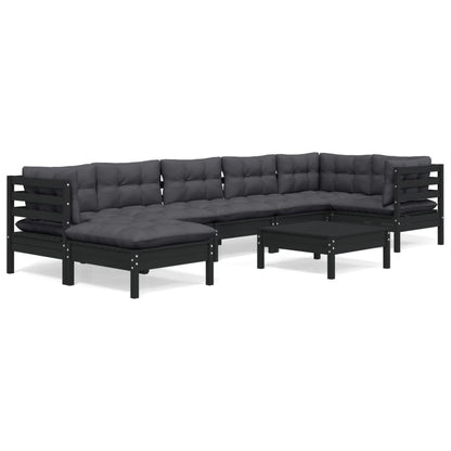 vidaXL 8-tlg. Garten-Lounge-Set mit Kissen Schwarz Kiefer Massivholz