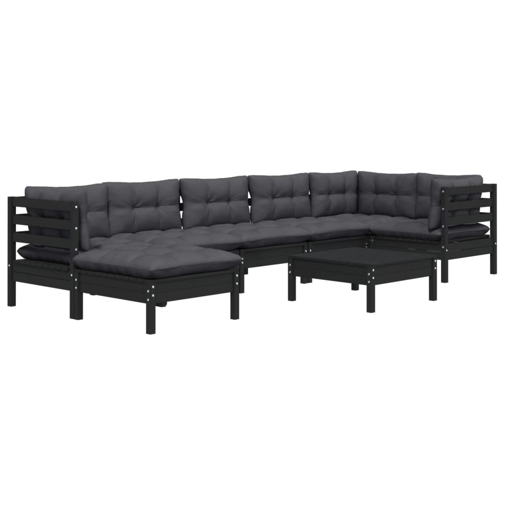 vidaXL 8-tlg. Garten-Lounge-Set mit Kissen Schwarz Kiefer Massivholz
