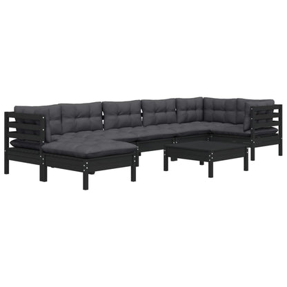 vidaXL 8-tlg. Garten-Lounge-Set mit Kissen Schwarz Kiefer Massivholz