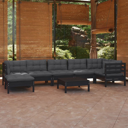 vidaXL 8-tlg. Garten-Lounge-Set mit Kissen Schwarz Kiefer Massivholz