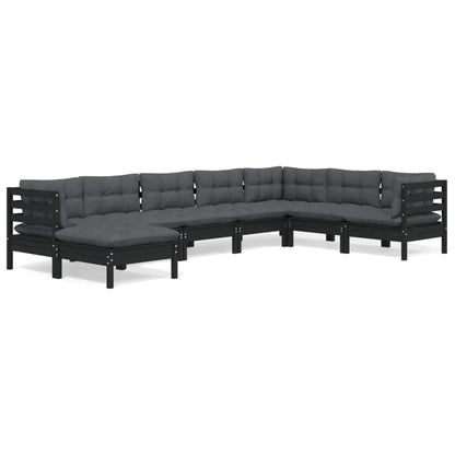 vidaXL 8-tlg. Garten-Lounge-Set mit Kissen Schwarz Massivholz Kiefer