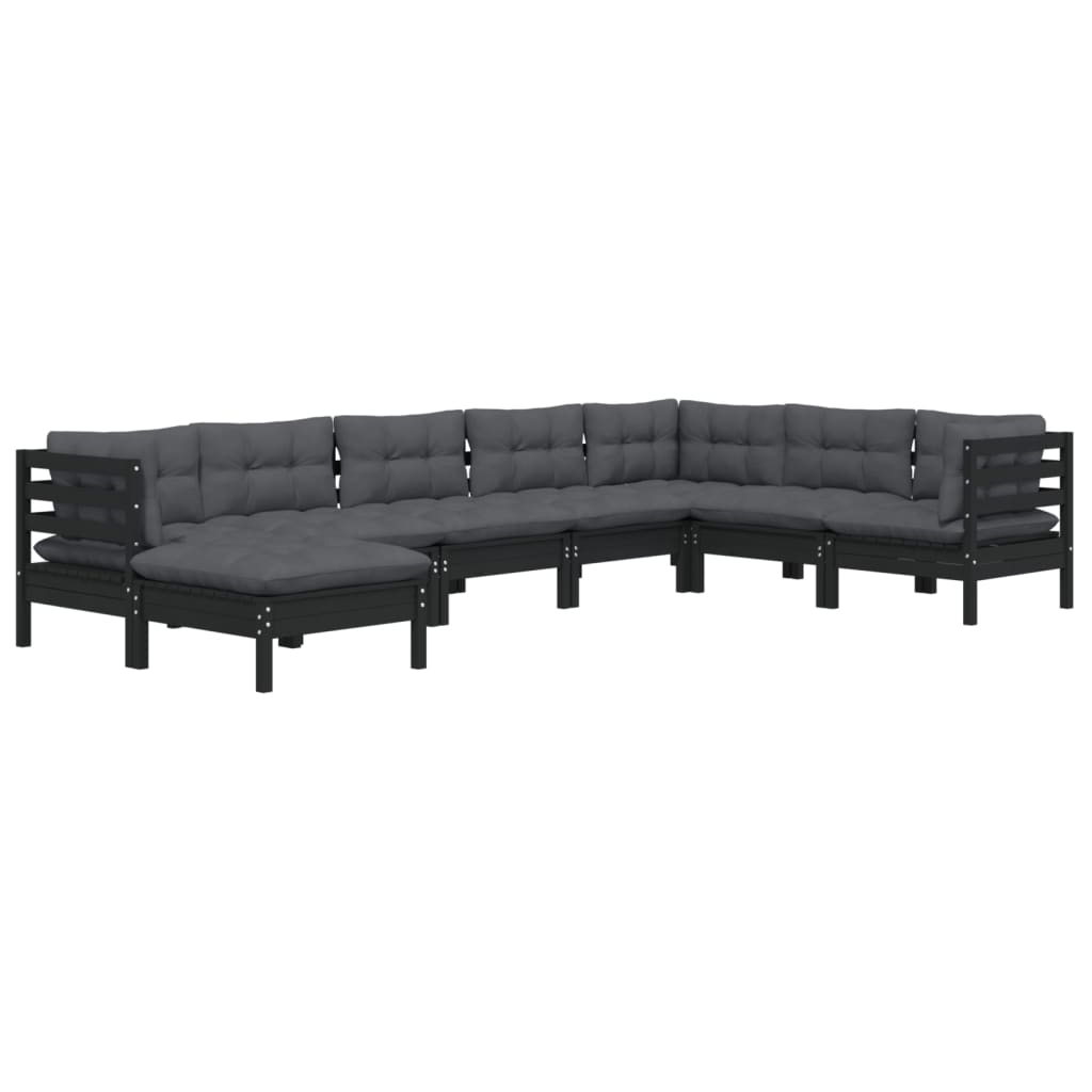 vidaXL 8-tlg. Garten-Lounge-Set mit Kissen Schwarz Massivholz Kiefer