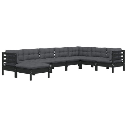 vidaXL 8-tlg. Garten-Lounge-Set mit Kissen Schwarz Massivholz Kiefer
