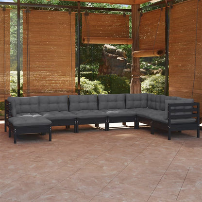 vidaXL 8-tlg. Garten-Lounge-Set mit Kissen Schwarz Massivholz Kiefer