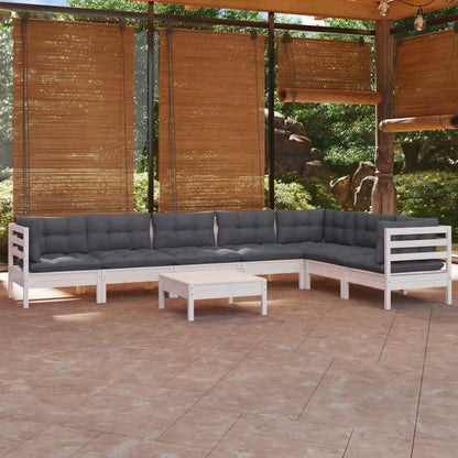 vidaXL 8-tlg. Garten-Lounge-Set mit Kissen Weiß Kiefer Massivholz