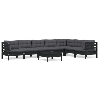 vidaXL 8-tlg. Garten-Lounge-Set mit Kissen Schwarz Massivholz Kiefer