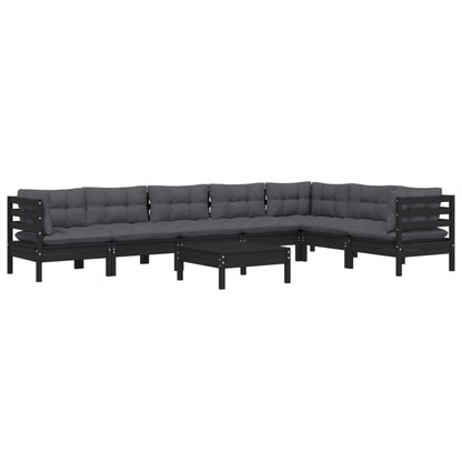 vidaXL 8-tlg. Garten-Lounge-Set mit Kissen Schwarz Massivholz Kiefer