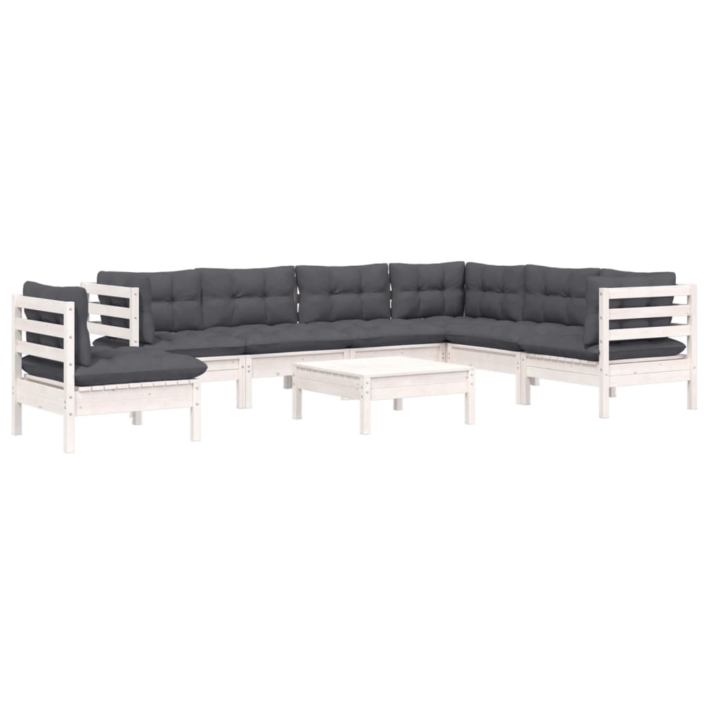 vidaXL 8-tlg. Garten-Lounge-Set mit Kissen Weiß Kiefer Massivholz