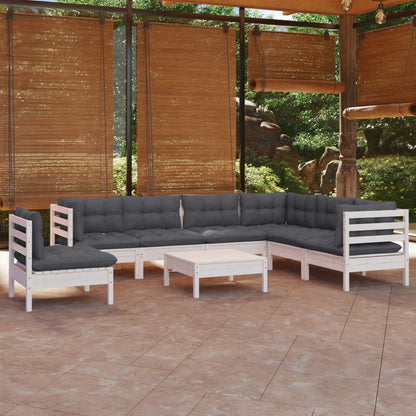 vidaXL 8-tlg. Garten-Lounge-Set mit Kissen Weiß Kiefer Massivholz