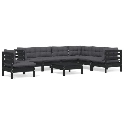 vidaXL 8-tlg. Garten-Lounge-Set mit Kissen Schwarz Massivholz Kiefer