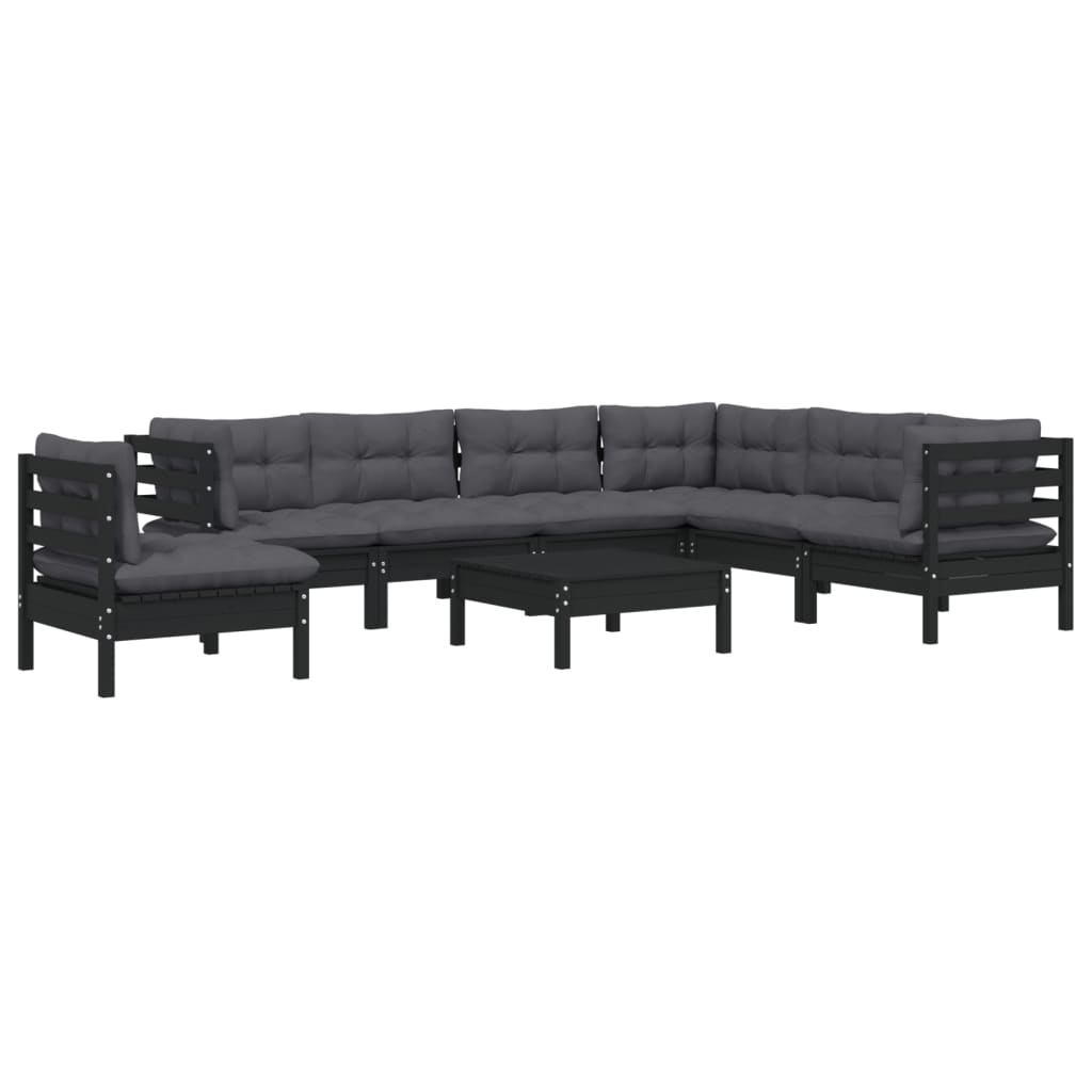 vidaXL 8-tlg. Garten-Lounge-Set mit Kissen Schwarz Massivholz Kiefer