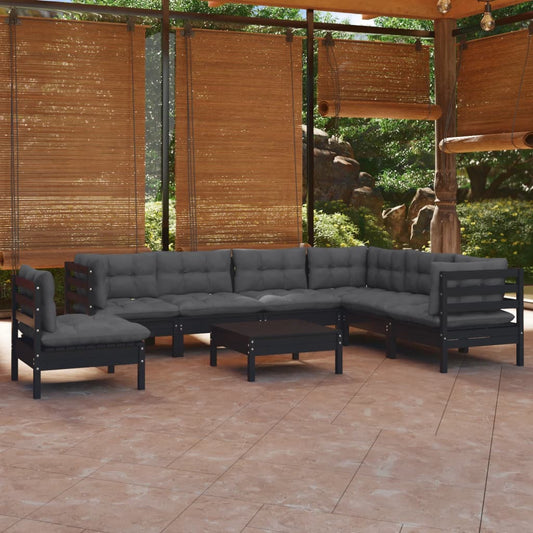 vidaXL 8-tlg. Garten-Lounge-Set mit Kissen Schwarz Massivholz Kiefer