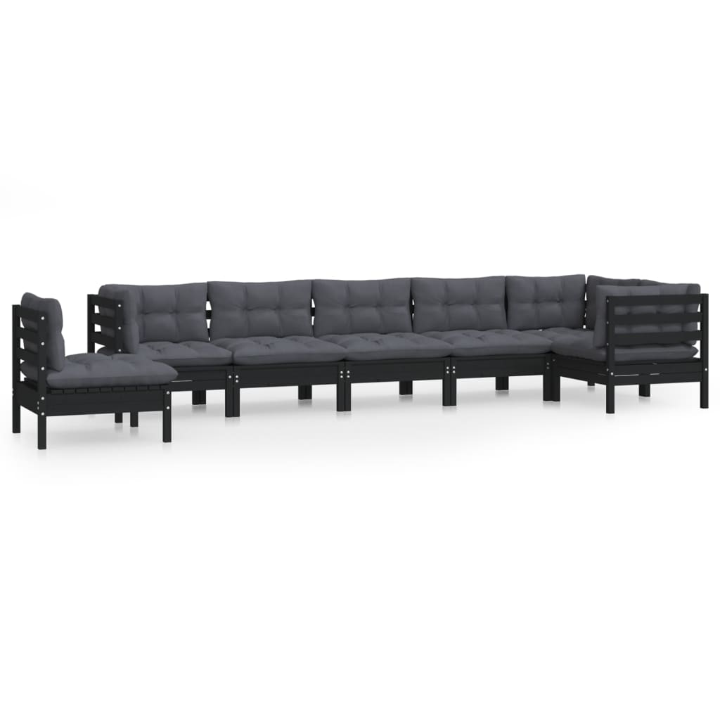 vidaXL 8-tlg. Garten-Lounge-Set mit Kissen Schwarz Massivholz Kiefer