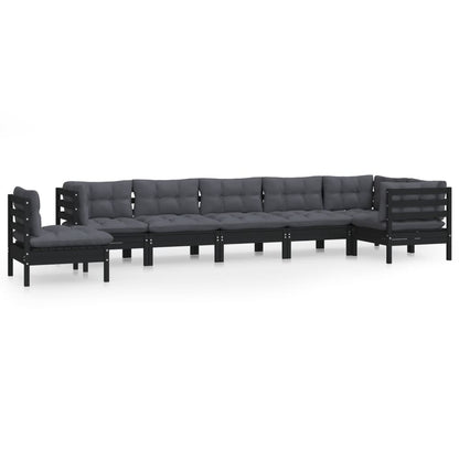 vidaXL 8-tlg. Garten-Lounge-Set mit Kissen Schwarz Massivholz Kiefer