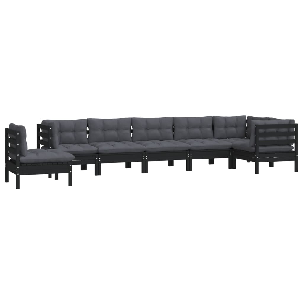 vidaXL 8-tlg. Garten-Lounge-Set mit Kissen Schwarz Massivholz Kiefer