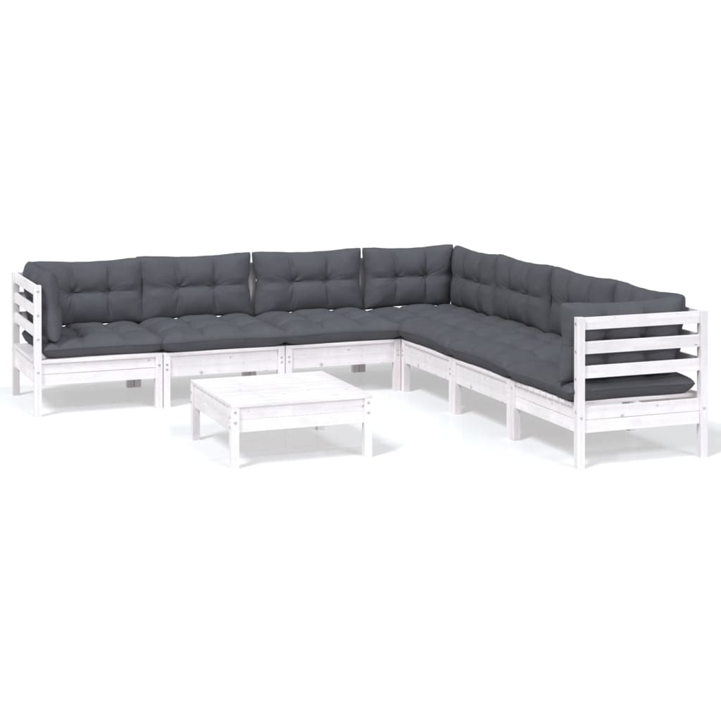 vidaXL 8-tlg. Garten-Lounge-Set mit Kissen Weiß Kiefer Massivholz