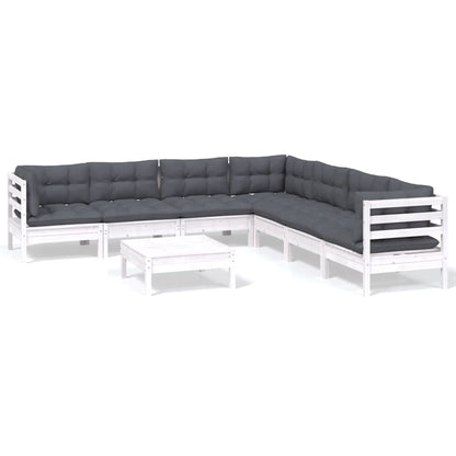 vidaXL 8-tlg. Garten-Lounge-Set mit Kissen Weiß Kiefer Massivholz