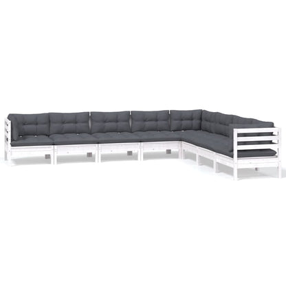 vidaXL 8-tlg. Garten-Lounge-Set mit Kissen Weiß Kiefer Massivholz
