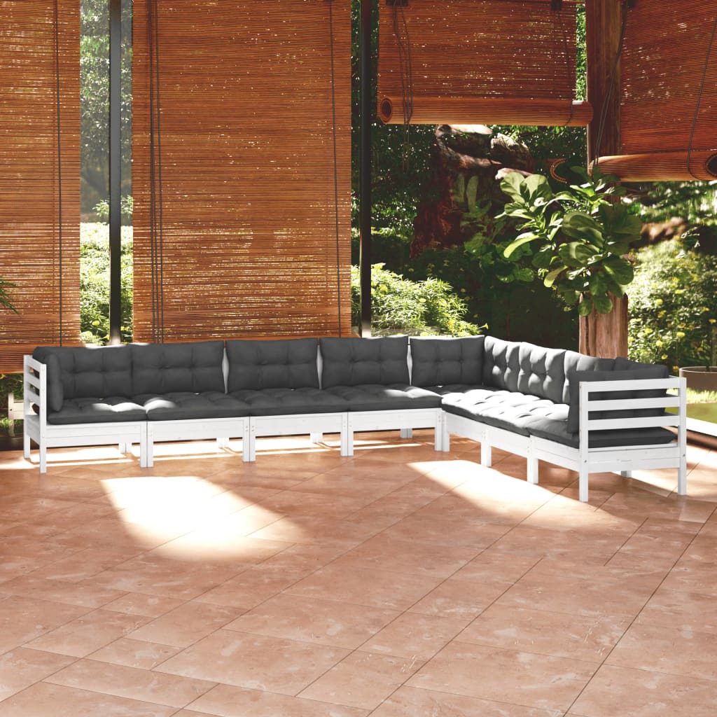 vidaXL 8-tlg. Garten-Lounge-Set mit Kissen Weiß Kiefer Massivholz