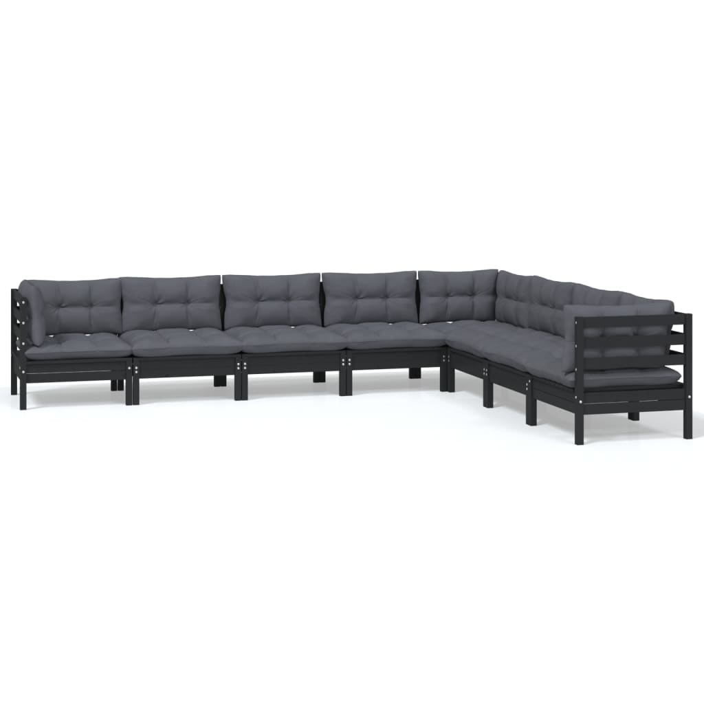 vidaXL 8-tlg. Garten-Lounge-Set mit Kissen Schwarz Massivholz Kiefer