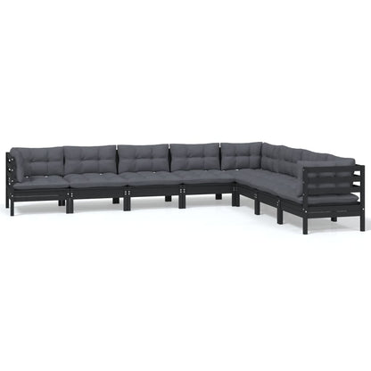 vidaXL 8-tlg. Garten-Lounge-Set mit Kissen Schwarz Massivholz Kiefer