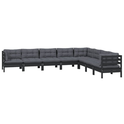 vidaXL 8-tlg. Garten-Lounge-Set mit Kissen Schwarz Massivholz Kiefer