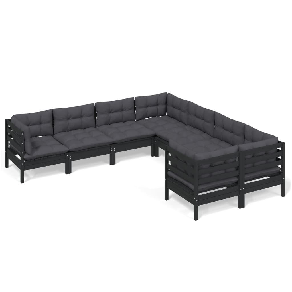 vidaXL 8-tlg. Garten-Lounge-Set mit Kissen Schwarz Massivholz Kiefer