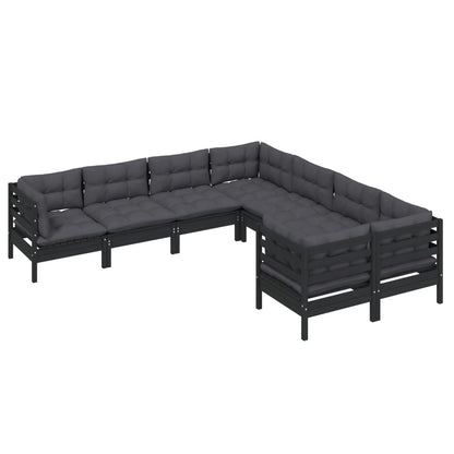 vidaXL 8-tlg. Garten-Lounge-Set mit Kissen Schwarz Massivholz Kiefer
