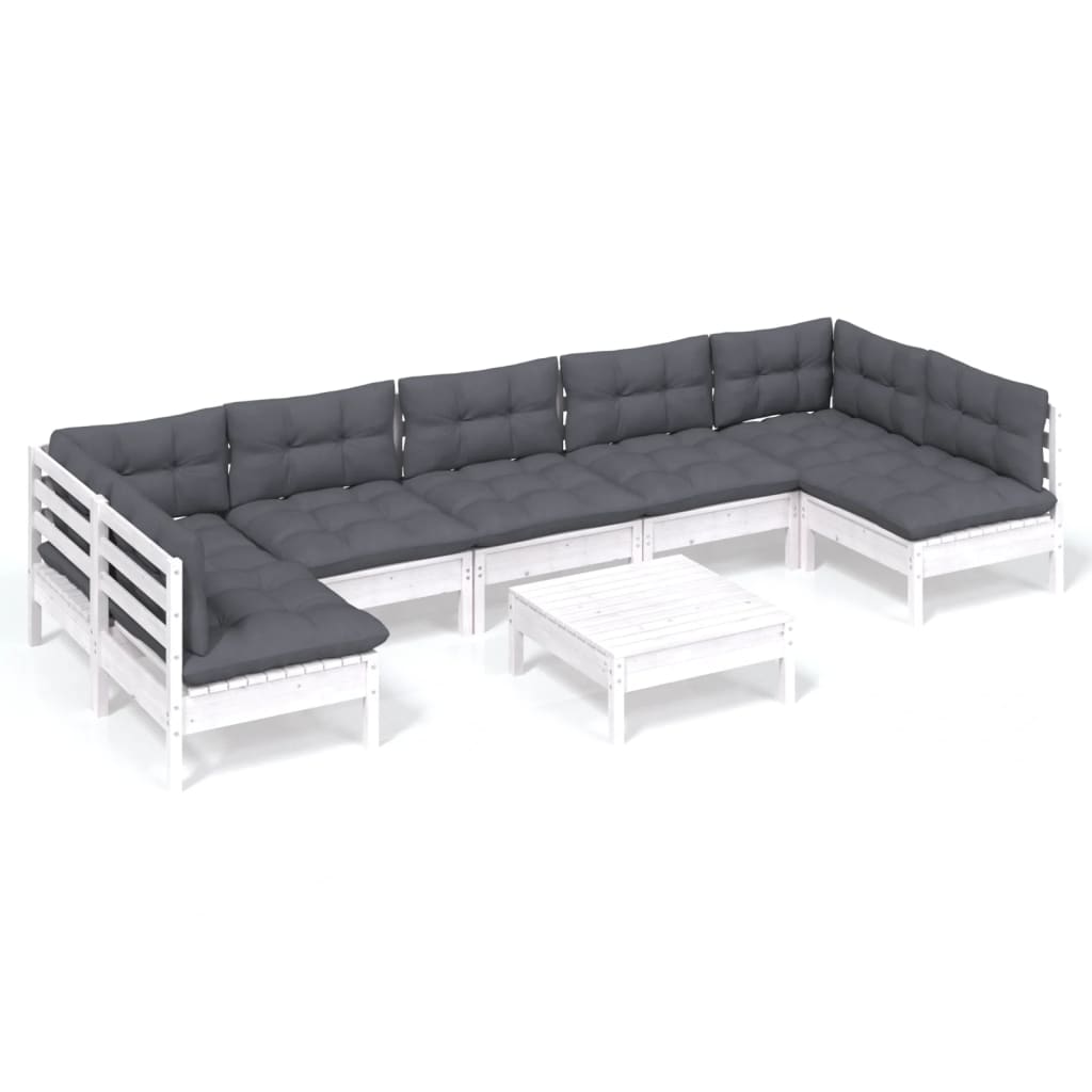 vidaXL 8-tlg. Garten-Lounge-Set mit Kissen Weiß Kiefer Massivholz