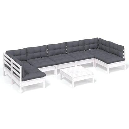 vidaXL 8-tlg. Garten-Lounge-Set mit Kissen Weiß Kiefer Massivholz