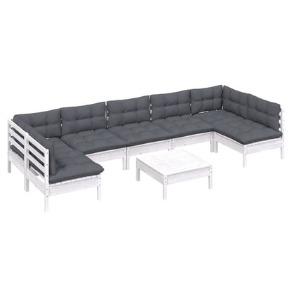vidaXL 8-tlg. Garten-Lounge-Set mit Kissen Weiß Kiefer Massivholz