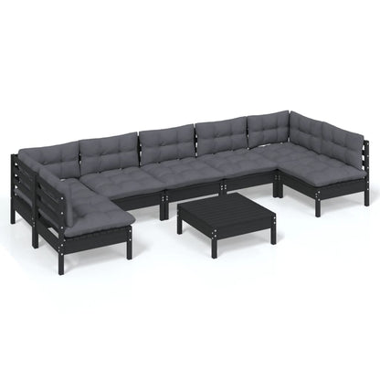 vidaXL 8-tlg. Garten-Lounge-Set mit Kissen Schwarz Massivholz Kiefer