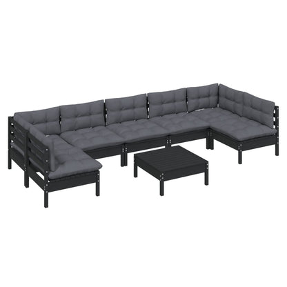 vidaXL 8-tlg. Garten-Lounge-Set mit Kissen Schwarz Massivholz Kiefer