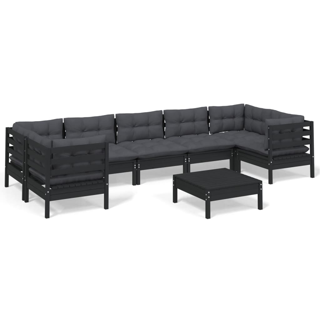vidaXL 8-tlg. Garten-Lounge-Set mit Kissen Schwarz Kiefernholz