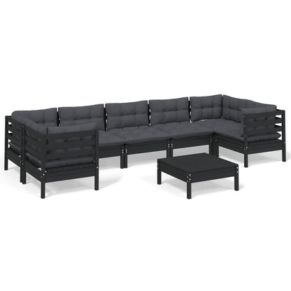 vidaXL 8-tlg. Garten-Lounge-Set mit Kissen Schwarz Kiefernholz