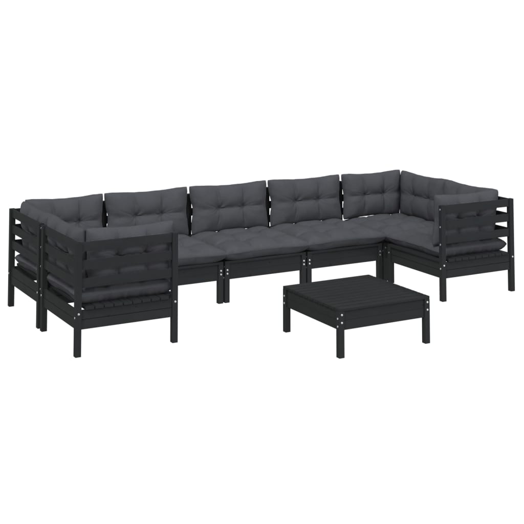vidaXL 8-tlg. Garten-Lounge-Set mit Kissen Schwarz Kiefernholz