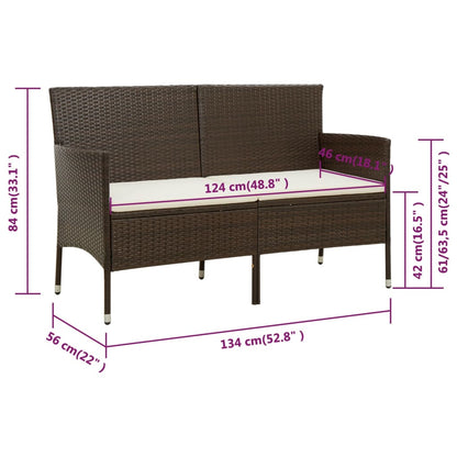 vidaXL Gartensofa 3-Sitzer mit Kissen Braun Poly Rattan