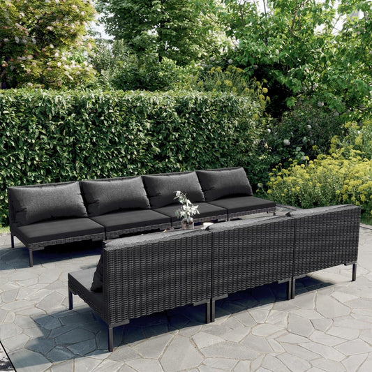vidaXL 8-tlg. Garten-Lounge-Set mit Kissen Poly Rattan Dunkelgrau