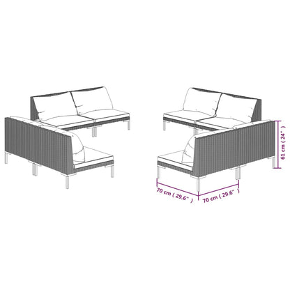 vidaXL 8-tlg. Garten-Lounge-Set mit Kissen Poly Rattan Dunkelgrau