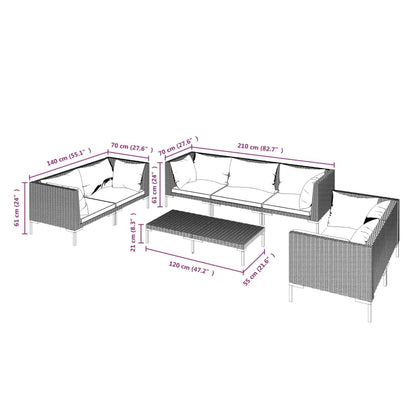 vidaXL 8-tlg. Garten-Lounge-Set mit Kissen Poly Rattan Dunkelgrau